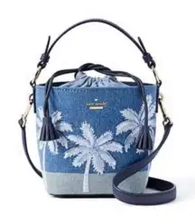 Kate Spade California Dreaming Pippa Blue Denim Palm Tree Bucket Bag NEW RARE‎