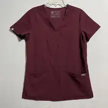 Figs Scrub‎ Top Women's XXS Maroon Stretch Pockets V-Neck Short Sleeve Pullover