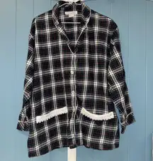 Christian Dior Plaid pajama TOP Women's Size Large  Long Sleeve Button Up V Neck