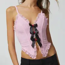 Urban Outfitters Out From Under Pink Belle Lace & Bows Corset Top Roses NEW