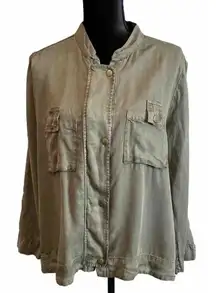 Young Fabulous & Broke Medium Army Green Utility Top Shirt Pockets Tencel READ‎