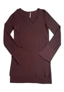 Free People Criss Cross Sweater Tunic Top Split Hem Bell Sleeve Wine Size Small