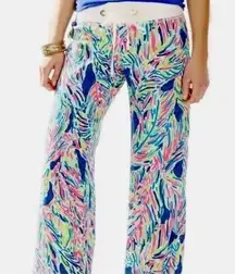 Lilly Pulitzer  Linen Wide Leg Beach Pant Size M Indigo Palm Reader Print