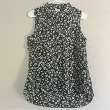 Cabi Green White Floral Collared Button Down Sleeveless Blouse Summer Small