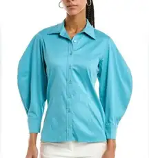 Alexis  Brooks Button Down blouse Solid Cerulean Blue Cotton Blend size xs nwt