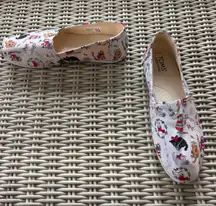 TOMS Belmont Holiday Cats Shoes 8.5 slip on layered canvas comfort Christmas