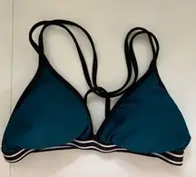 XHILARATION fixed triangle bikini top teal and black small