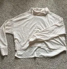 Cropped Cream Waffle Knit Turtle Neck Top