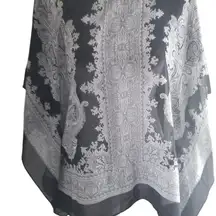 Talbots Womens Black & White Paisley Print Sheer Poncho Blouse S/M Made In China