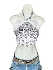 Bandana Halter Top Crop One Size Festival Western White Handcrafted Unique NEW