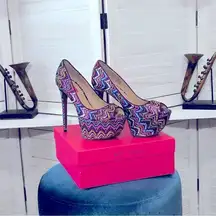 Betsey Johnson Bardot Pink Purple Zigzag Platform Heels 9.5
