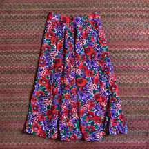 VINTAGE RED & PURPLE FLORAL LONG SKIRT