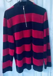 Ralph Lauren women’s Long Sleeve Half Zip Up Black Red Ultra Soft Top Sz Large