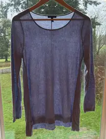 Eileen Fisher Sheer Blue Long Sleeve Top Wool Alpaca Oversized