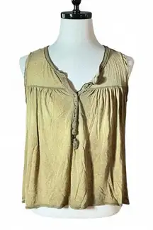We The Free Gauze Henley Tank Top Khaki Tan Button Up Sleeveless