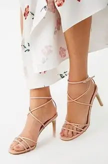 Nude Faux Patent Leather Strappy Heels