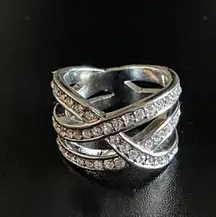 Double Criss Cross X Austrian Crystal Ring Size 6