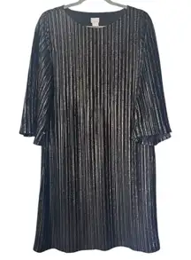 Chicos Sz 1 (8) Striped Velvet Shift Dress Lined Gold Metallic Black Holiday