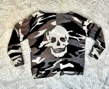 EUC Skull Cashmere Scout Camo Black White Tan Brown 100% Cashmere Sweater Sz XS