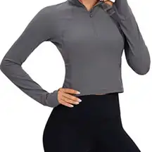 Long Sleeve Workout Shirts Half Quarter Zip Sweatshirt Athletic Crop Tops