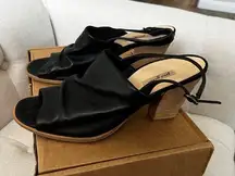 Paul Green NEW Womens Rival Sandals Block Heel Black Ruched Leather SIZE 7.