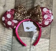 Sequin Pink Polka Dot Ears with Glitter Bow