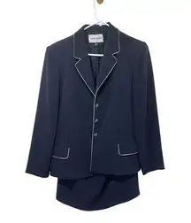 Albert Nipon Skirt Suit Set Blazer White Trim Career Wear Business Women Size 10