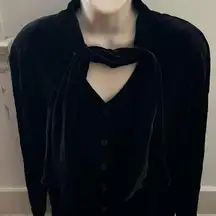 Vintage Discreet velvet black velour button down front ties blouse, one size