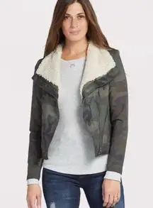 Anthropologie Marrakech Sherpa Collar Green Camo Moto Jacket Size Small