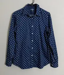 Chaps sz M blue white‎ button-down polkadot shirt