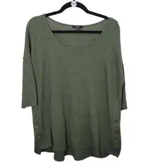 AUW Womens Green 3/4 Sleeve Knit Blouse With Gold Side Button Details Size Large