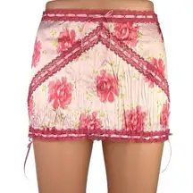 New Frankies Bikinis Pink Floral Silky Satin Lace Pencil Straight Mini Skirt S