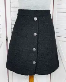 H&M Tweed A Line Skirt‎ Rhinestone Faux Buttons Black 8