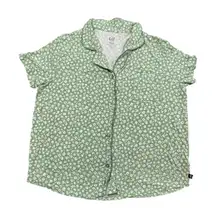 GAP Women Large Floral Green Pajama Top Button Down Collared Sleepwear Lounge