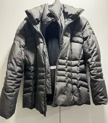 Women's Calvin Klein Black Puffer Down Jacket Full Zip Hooded Quilted Sz L