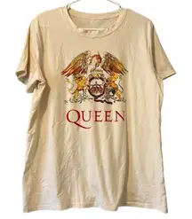 Queen Women Beige‎ T-Shirt Graphic Logo Casual Crewneck Pullover Short Sleeve XL