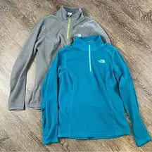 The North Face Fleece Women Small Petite Gray Green Half Zip Lots Of 2 Pullover