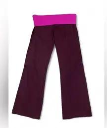 lululemon maroon and pink yoga pants with fold over waistband