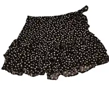 Forever‎ 21 Floral Mini Skirt Ruffle Hem Wrap Black White Small
