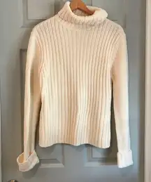 Apostrophe XL Acrylic Wool Cozy Cream Ribbed Knit Long Sleeve Turtleneck Sweater