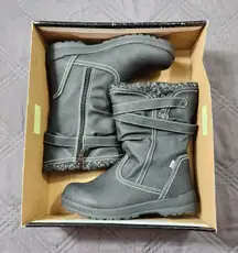 Totes Boots Women"s 6M Kappa Winter Gray Faux Leather Zip Faux Fur Round Toe