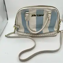Betsey Johnson Blue and White Satchel with Gold Hardware