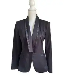 Zara Basic Basic Satin Lapel Long Sleeve Blazer Jacket Black Size L