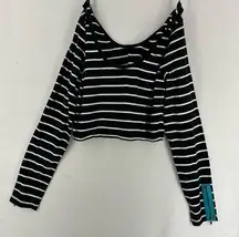 Aeropostale  Long Sleeve Cropped Striped Round Neck Top XL Black