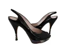 EMILIO PUCCI Black Patent Leather Signature Slingback Heels Size 38/8