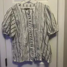INC International Concepts Womens Blue & Grey Stripe Shirt W/puffy Sleeves XL