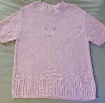 Classic Elements Medium Sweater Pastel Pink Diamond Knit Top Short Sleeve