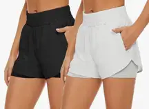 2 Pack Athletic Shorts for Women, Quick Dry Running Shorts with Pockets High Waisted Workout Gym Sports Shorts