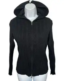 Y2K Belldini Womens Medium Hoodie Long Sleeve Top Black Stretch Full Zip