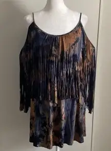 New VaVa by Joy Han Lady’s Boho Fringe Cold Shoulder Tie Dye Mini Dress